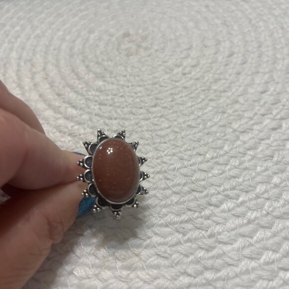 Sparkling GOLD SUNSTONE Handmade Sterling 925 Ring Size 9.75 #313D - Picture 2 of 3